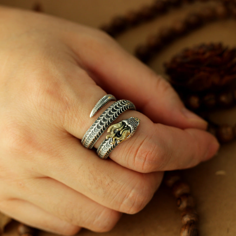 Men's Vintage Dragon Serpent Adjustable Wrap Ring