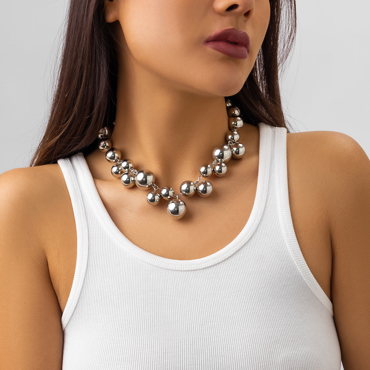 Women's Chunky Beaded Pearl Choker Necklace
