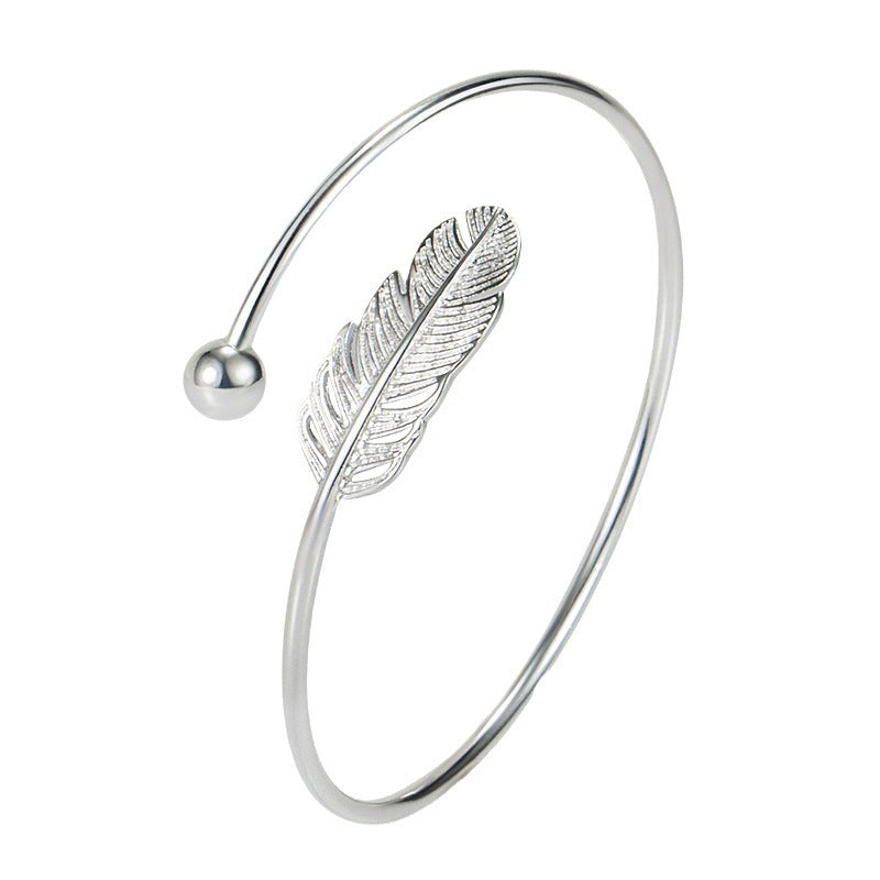 Women's Adjustable Silver Feather Bracelet