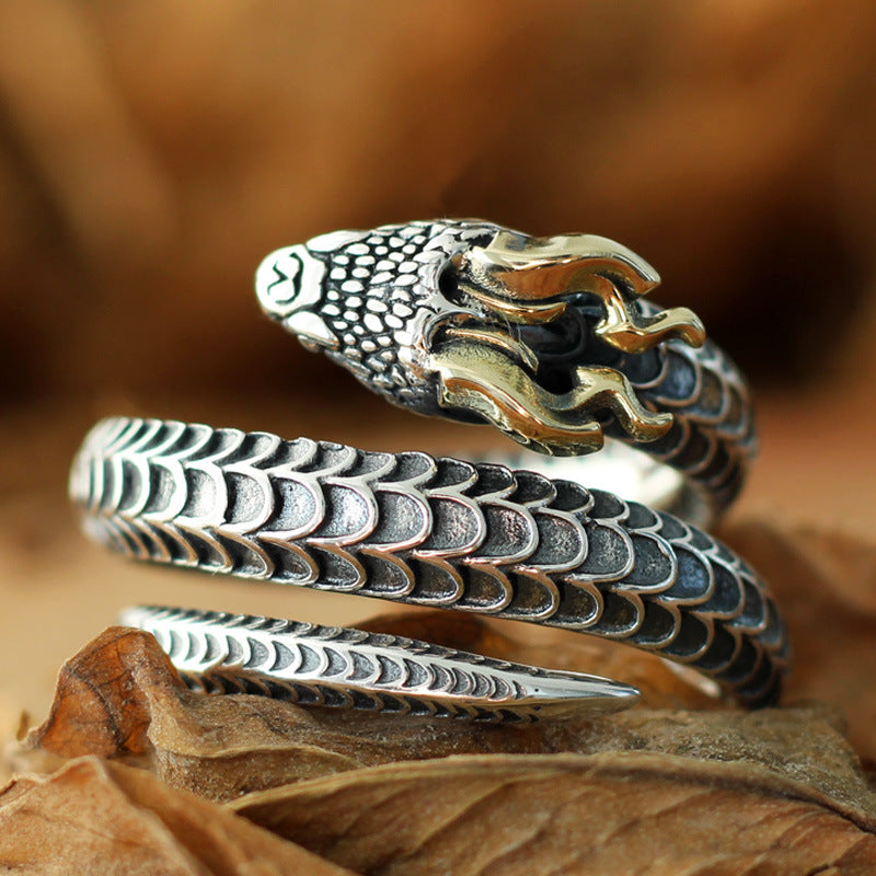Men's Vintage Dragon Serpent Adjustable Wrap Ring