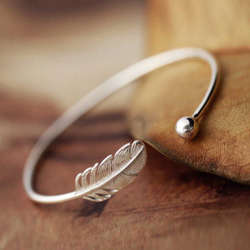 Women's Adjustable Silver Feather Bracelet