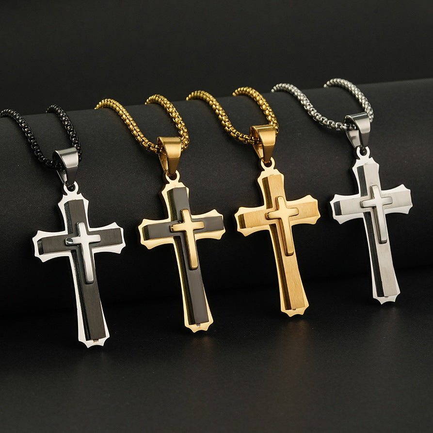 Men’s Stainless Steel Cross Pendant Necklace