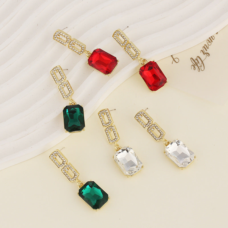 Women's Geometric Gold Crystal Drop Earrings