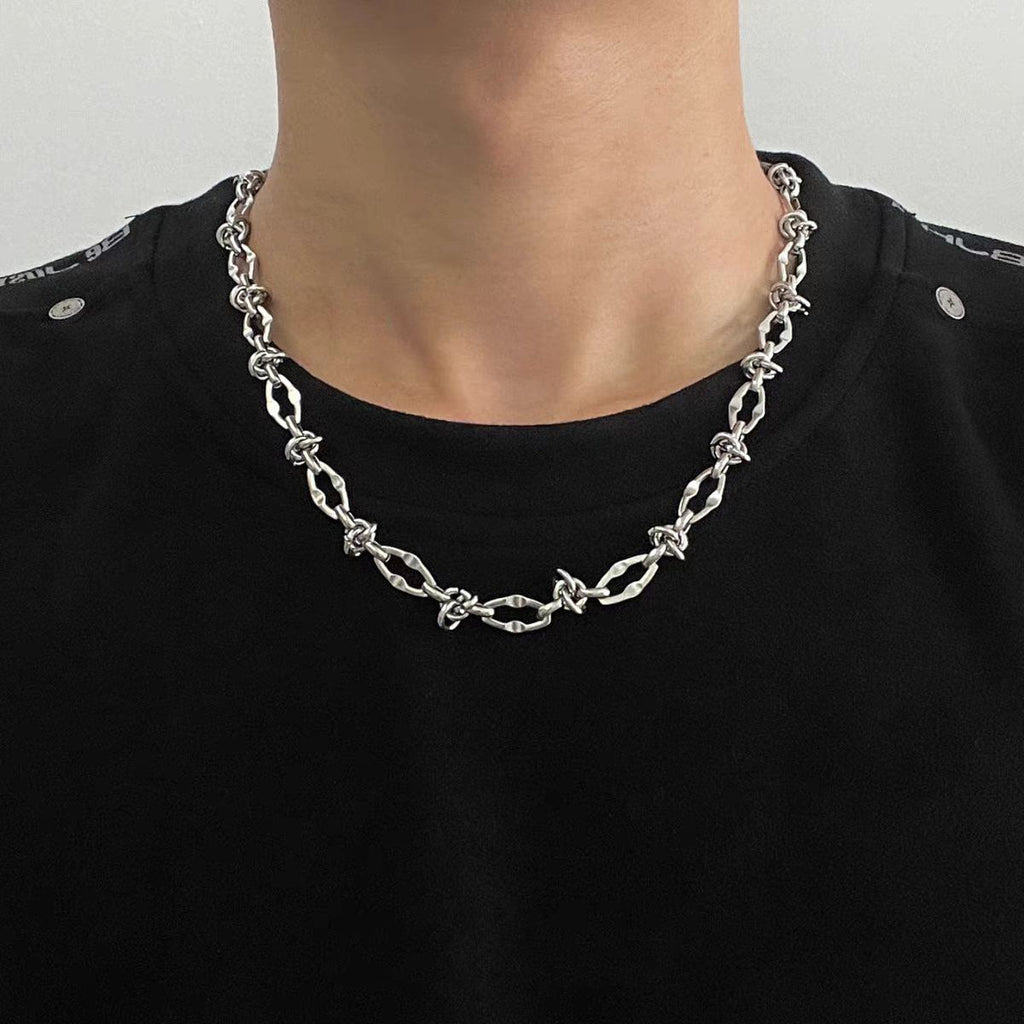 Men's Silver Twisted Knot Link Chain Necklace
