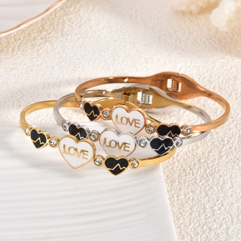 Women's Heart Love Bangle Bracelet