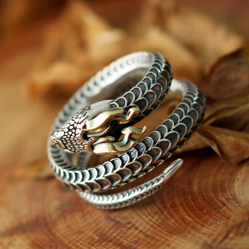 Men's Vintage Dragon Serpent Adjustable Wrap Ring