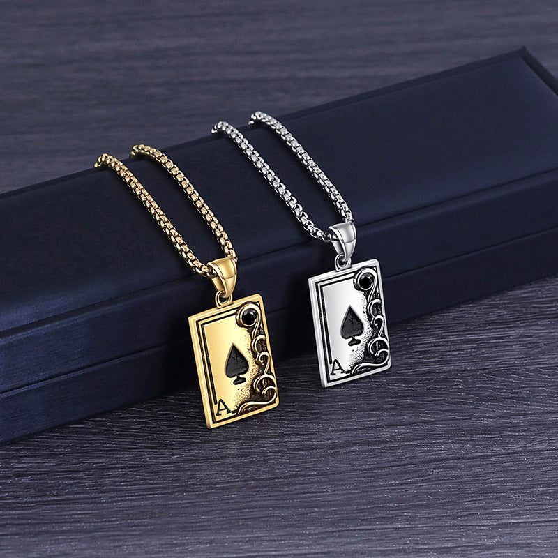 Men's Ace Of Spades Card Pendant Stainless Steel Necklace
