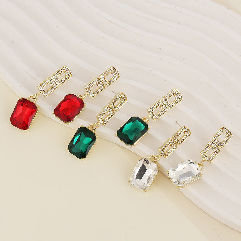 Women's Geometric Gold Crystal Drop Earrings