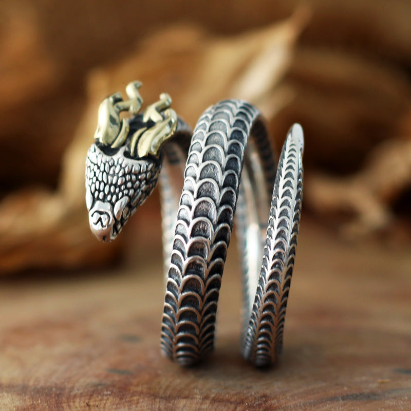 Men's Vintage Dragon Serpent Adjustable Wrap Ring