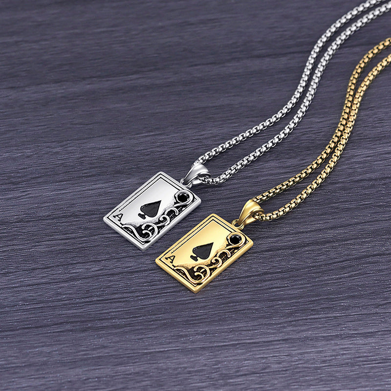 Men's Ace Of Spades Card Pendant Stainless Steel Necklace