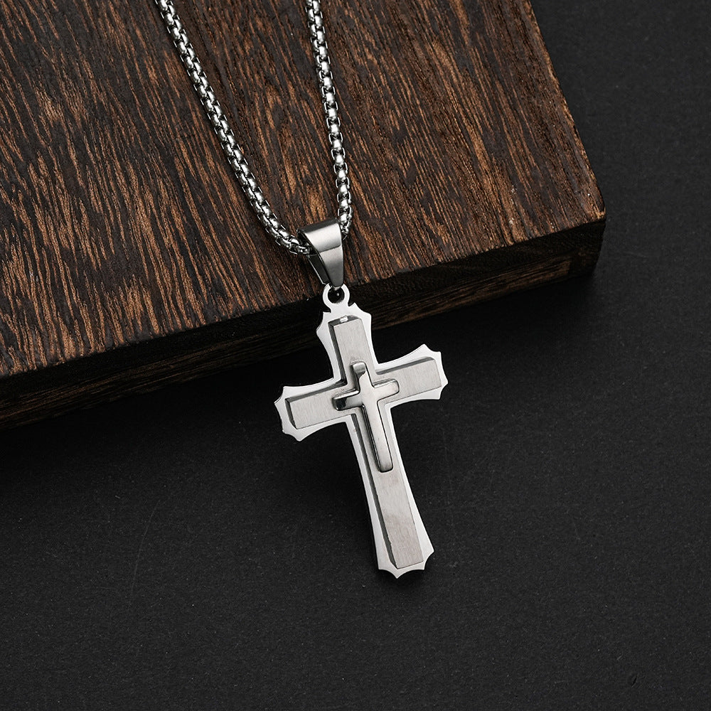 Men’s Stainless Steel Cross Pendant Necklace
