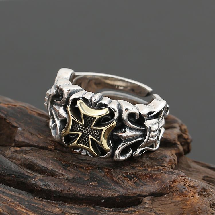 Men's Gothic Punk Cross Stainless Steel Adjustable Ring