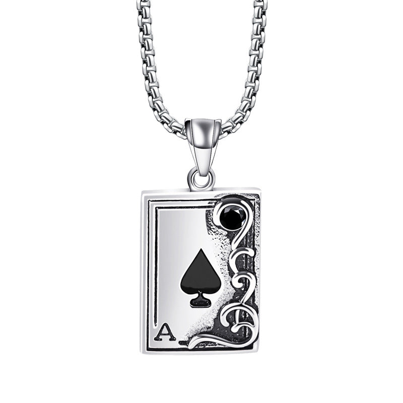 Men's Ace Of Spades Card Pendant Stainless Steel Necklace