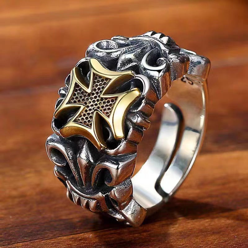 Men's Gothic Punk Cross Stainless Steel Adjustable Ring