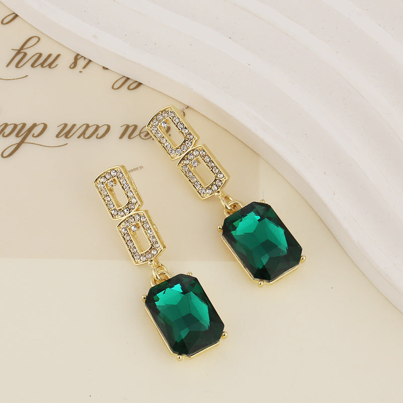 Women's Geometric Gold Crystal Drop Earrings