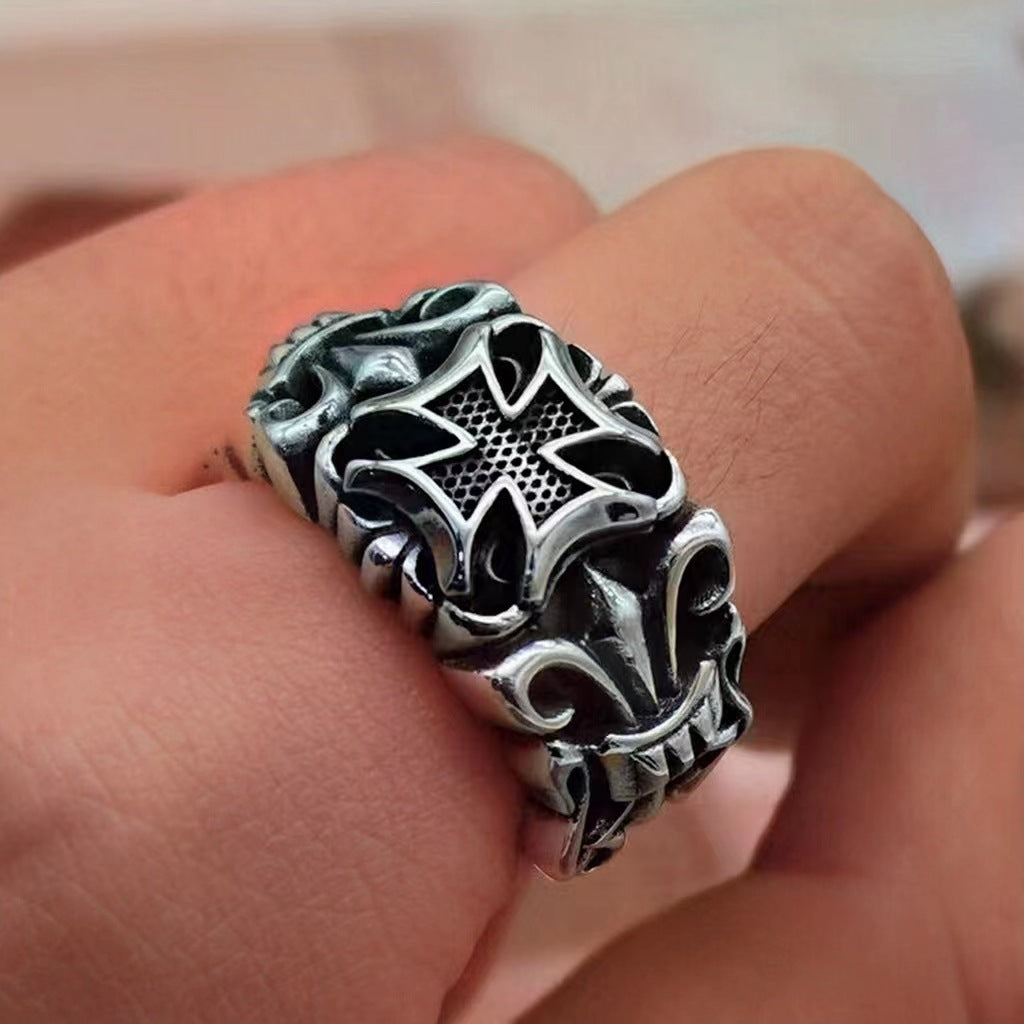 Men's Gothic Punk Cross Stainless Steel Adjustable Ring