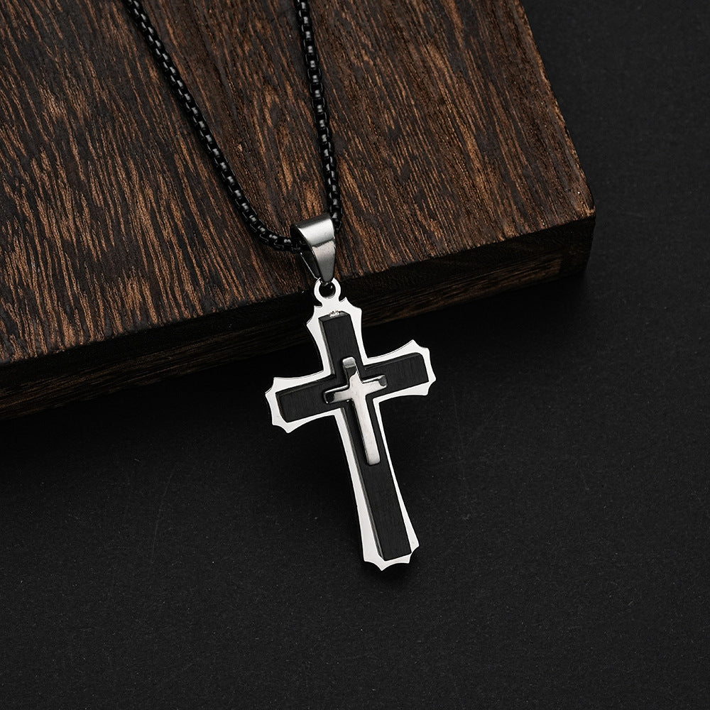 Men’s Stainless Steel Cross Pendant Necklace