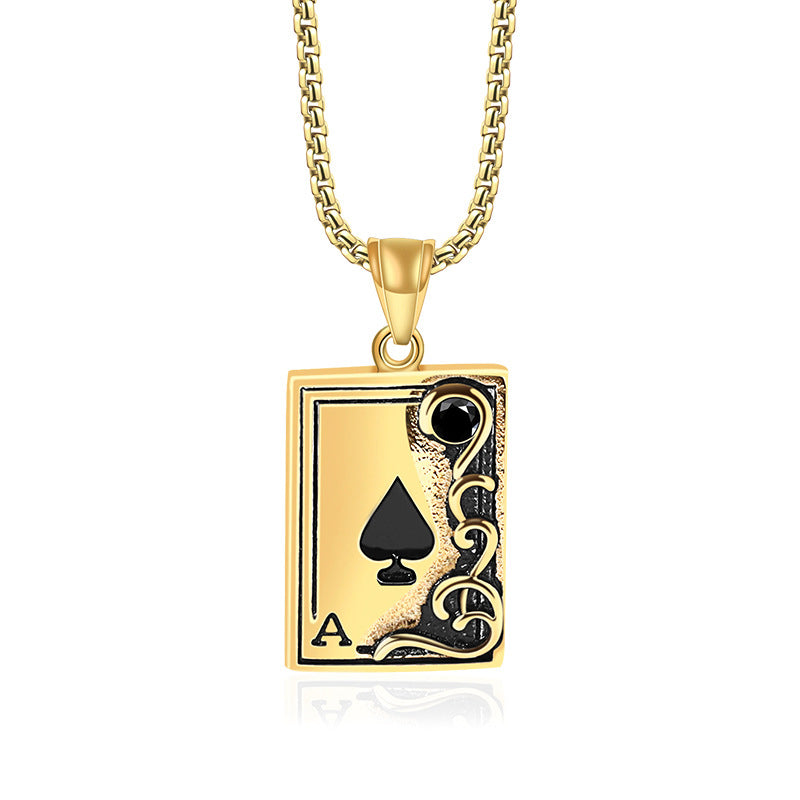Men's Ace Of Spades Card Pendant Stainless Steel Necklace