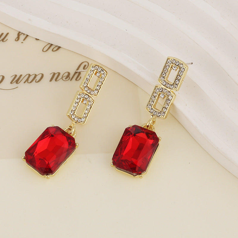 Women's Geometric Gold Crystal Drop Earrings