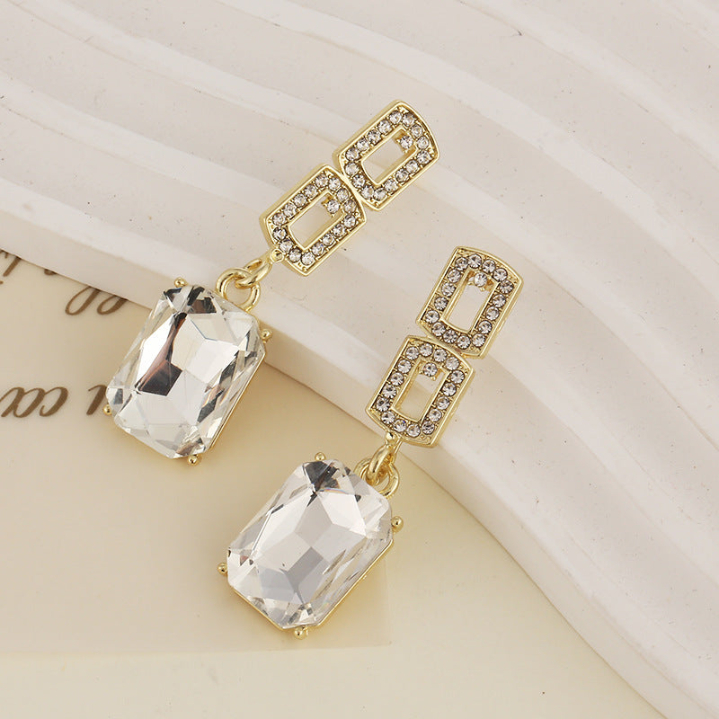 Women's Geometric Gold Crystal Drop Earrings
